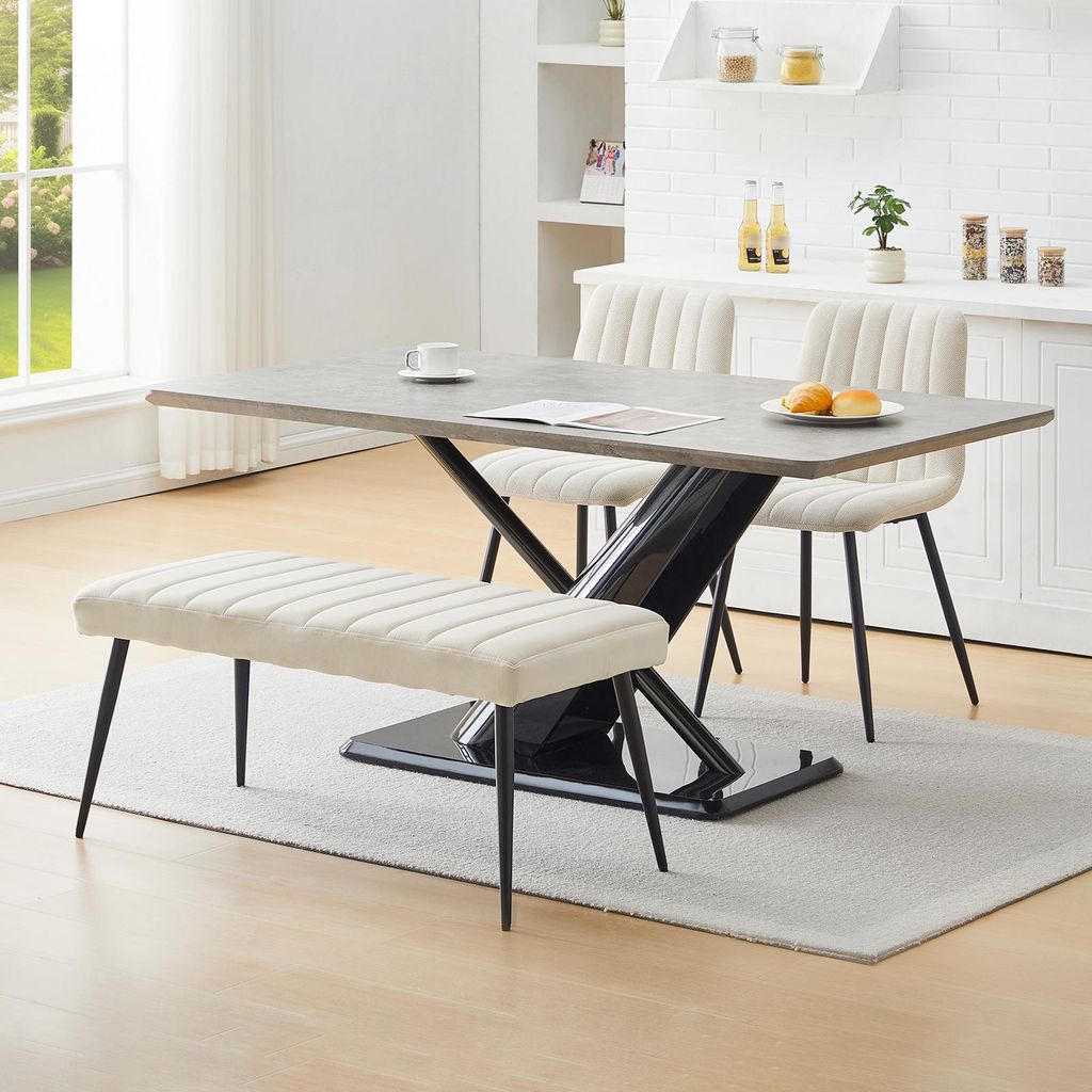 101cm Samt Sitzbank, Polsterbank Metallbeine,Beige Produktbild 