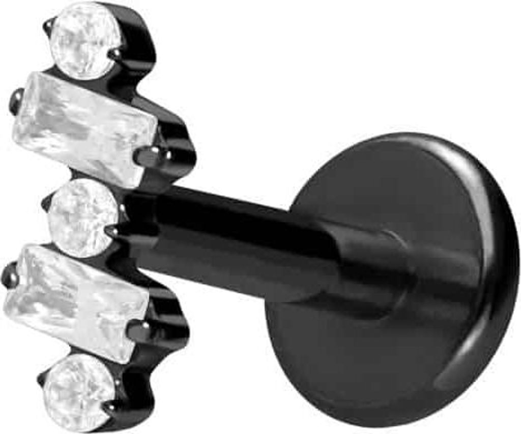 Ohrpiercing, Nasenpiercing Titan Labret mit Push Fit EINGEFASSTE KRISTALLE Schwarz Stablänge: 5mm | Stabstärke: 1mm