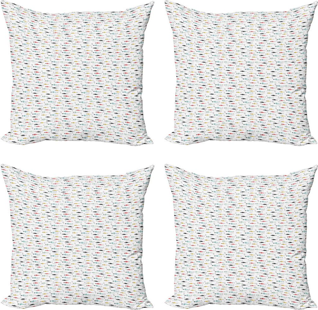 ABAKUHAUS Welle Kissenbezug Set (4 Stück), Unterwasser-Meerestiere Kunst, Moderner Doppelseitiger Digitaldruck, 40 cm x 40 cm, Mehrfarbig