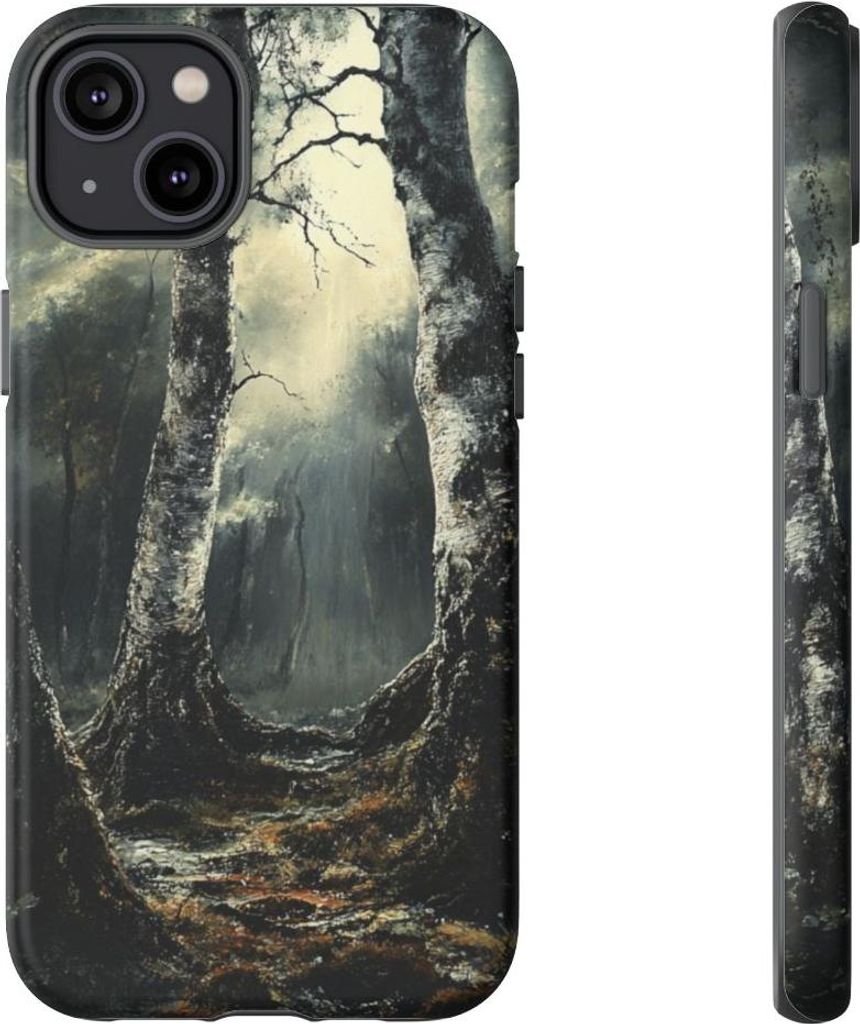 Dunkle Birken im geheimnisvollen Wald – Hülle Kompatibel mit iPhone 14 Plus