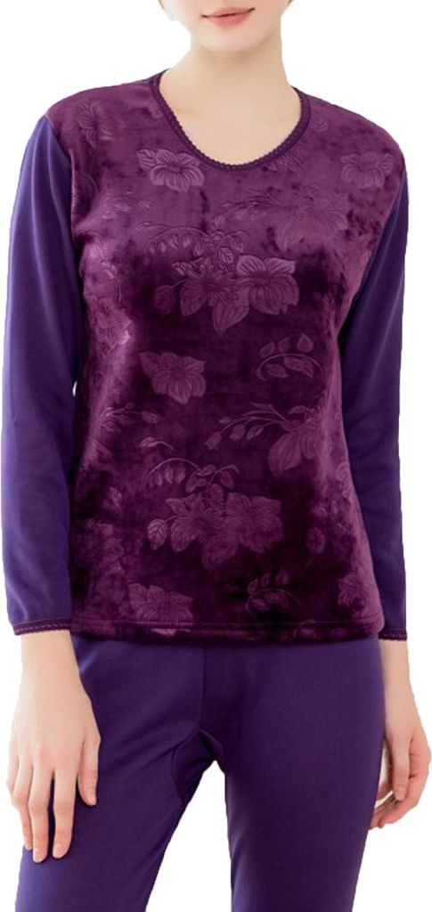 ASKSA Damen Thermounterwäsche Set Innenfleece Thermo Unterhemd Wärmer Funktionsunterwäsche, B-Violett, 2XL