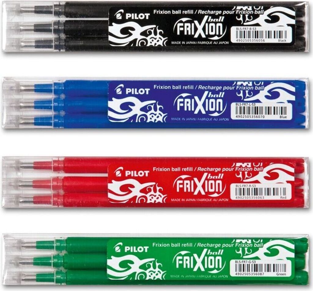Pilot Frixion Ball Ersatzminen 0.7 - 3x schwarz, 3x blau, 3x rot, 3x grün