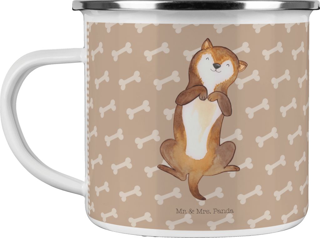 Mr. & Mrs. Panda Camping Emaille Tasse Hund Streicheln - Hundeglück - Geschenk, Kaffeepott, Haferl, becher, Hundewelpe, Hunde, Sprüche, Bauch, Po...