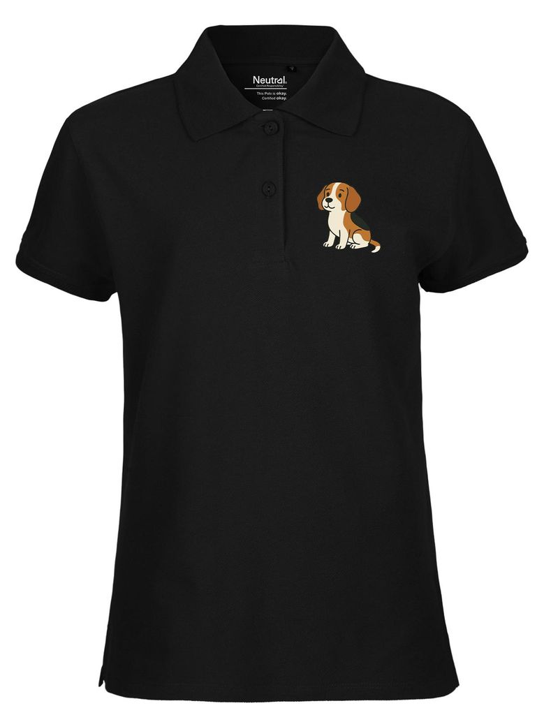 Huuraa Damen Polo Shirt Beagle Comic Beagie XXL Black Bio Baumwolle Fairtrade Poloshirt Geschenkidee