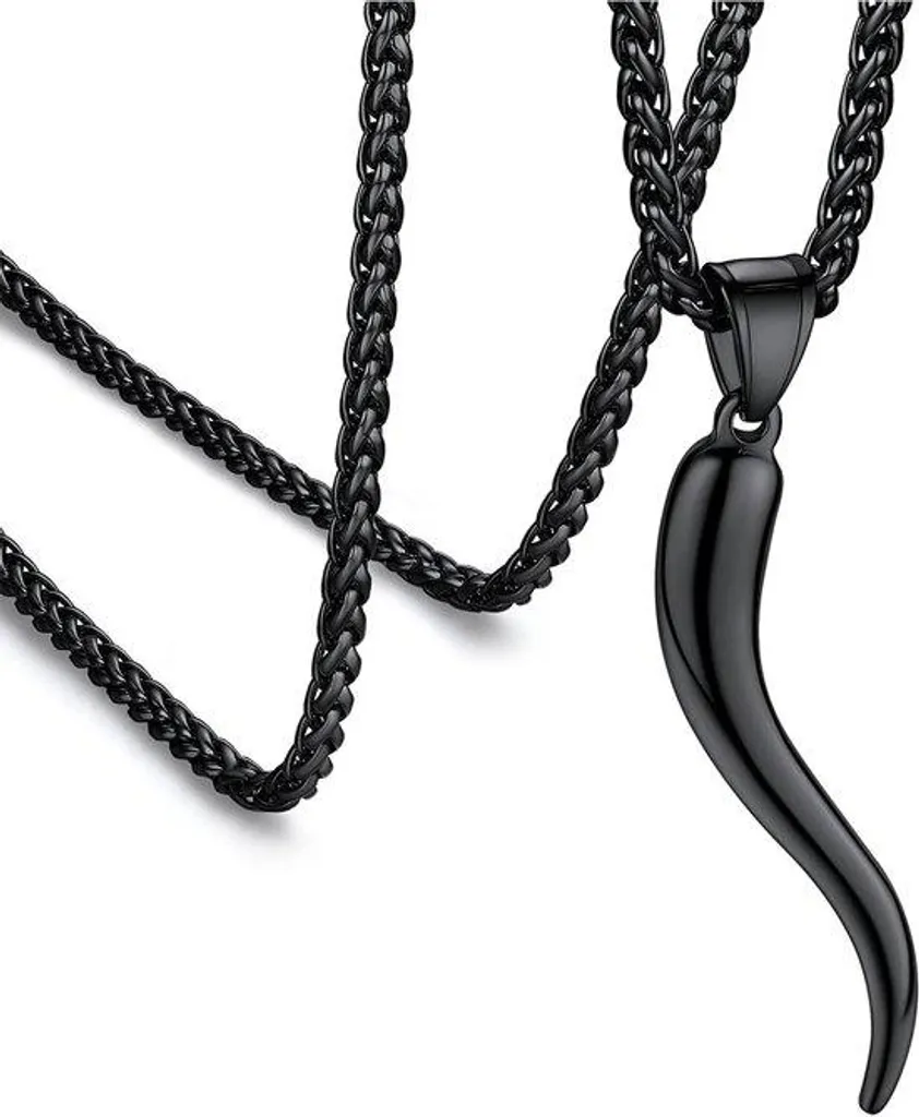 Collier corne porte-bonheur doré et noir en acier inoxydable pour femme