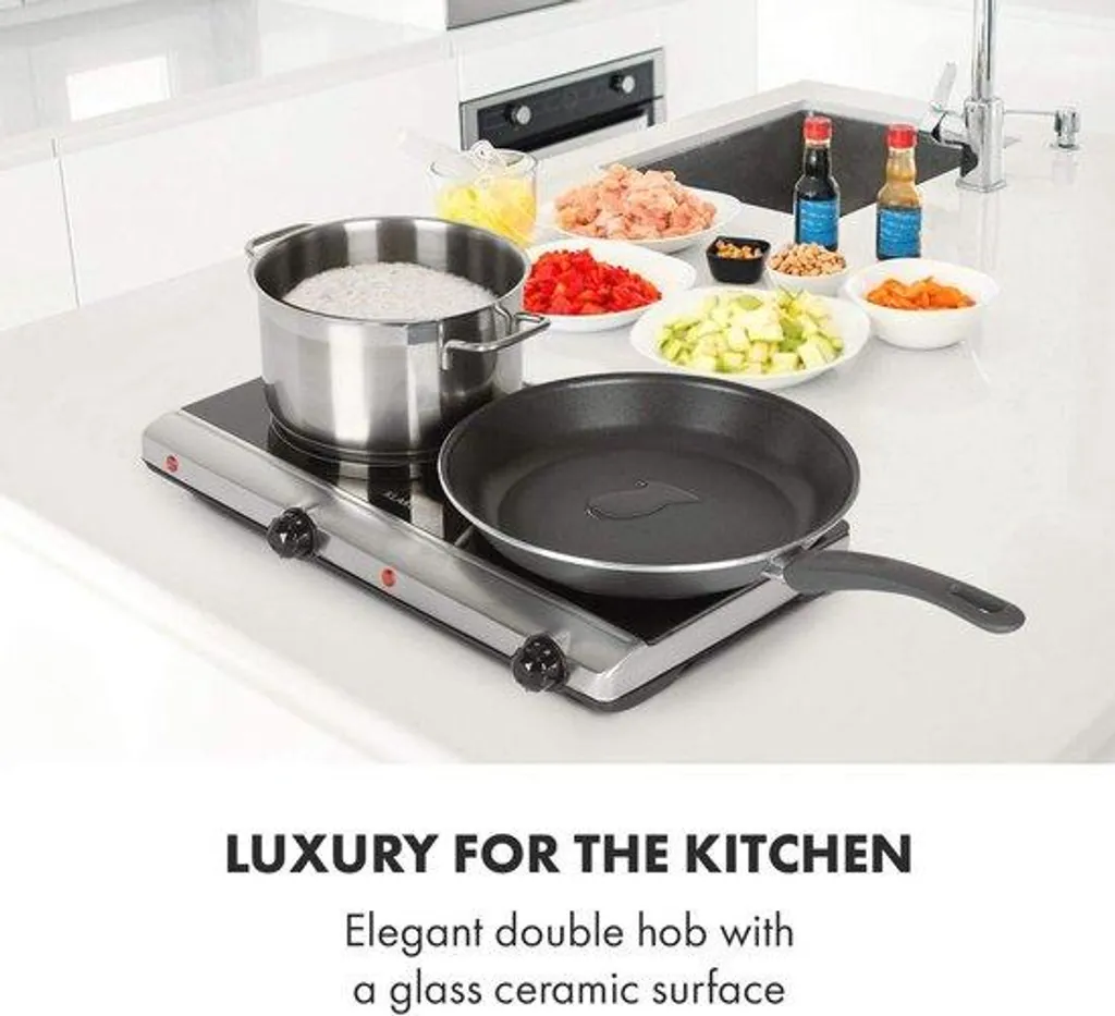 Double plaque de cuisson infrarouge 2400W vitrocéramique 5 températures