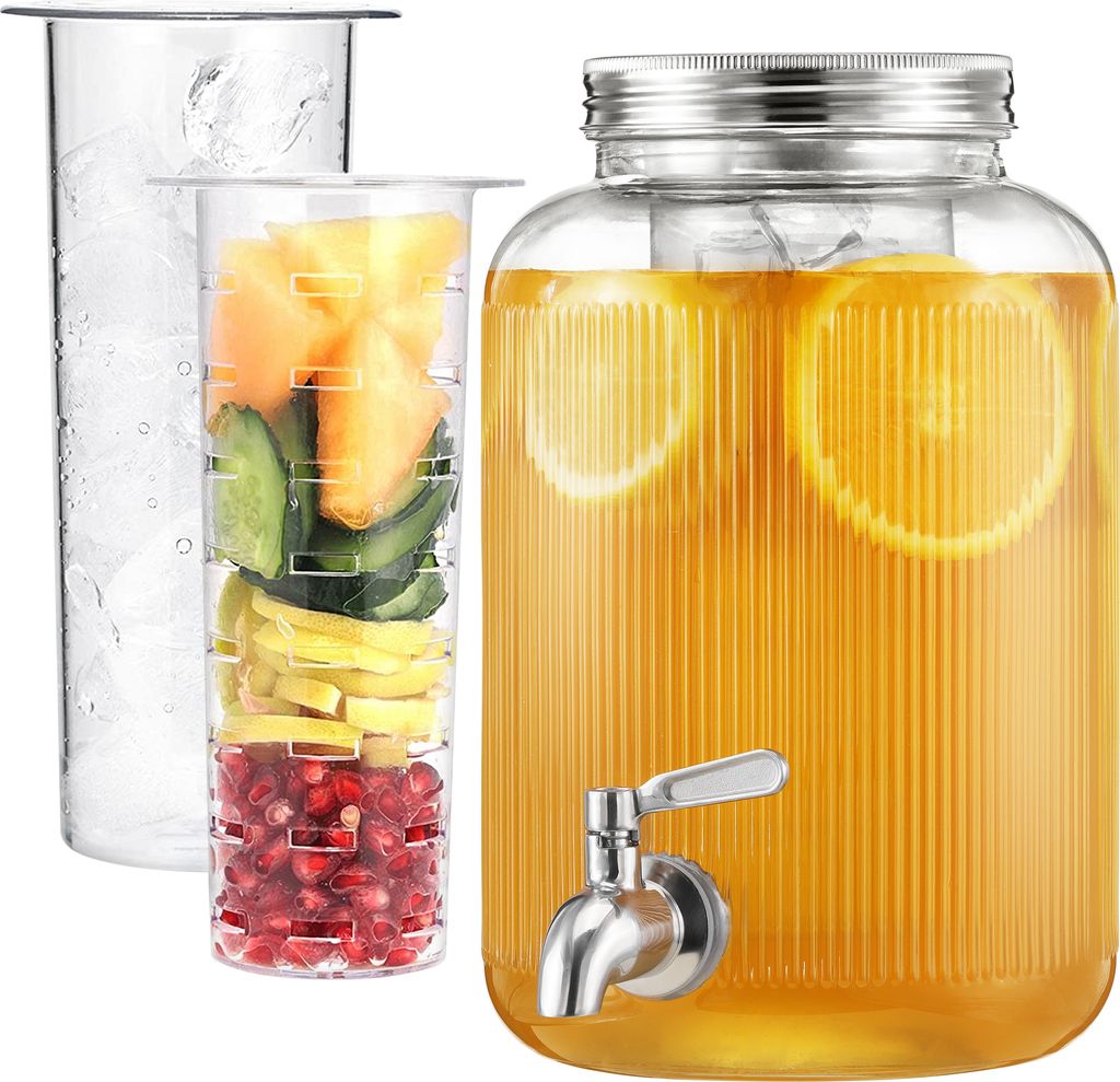 Navaris Getränkespender mit Zapfhahn - Bowle Gefäß mit Deckel - Getränkespender Glas mit Zapfhahn - Wasserspender Glas - Limonadenspender - Col...