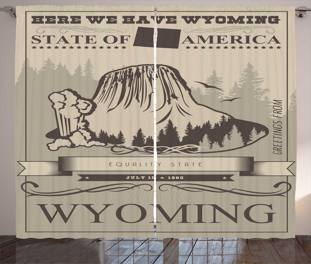 ABAKUHAUS Wyoming Rustikaler Vorhang, Retro Poster Gleichheit Staat, Wohnzimmer Universalband Gardinen mit Schlaufen und Haken, 280 x 245 cm, Staub...