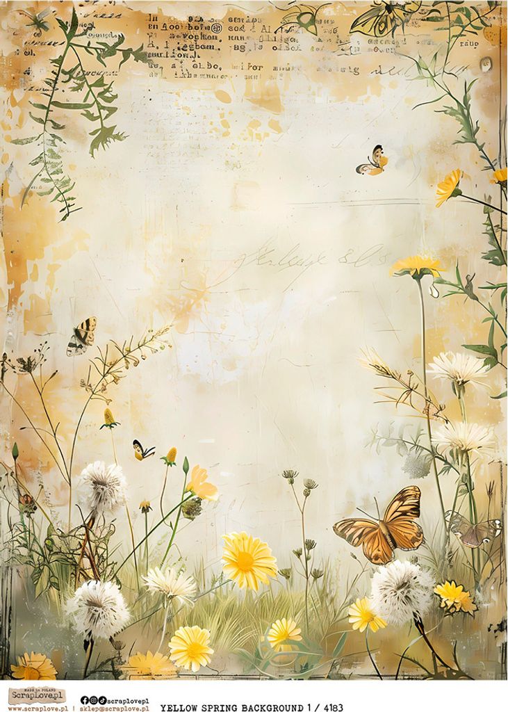 Reispapier Decoupage Bastelpapier A4 - Scraplove - Yellow Spring Background 1