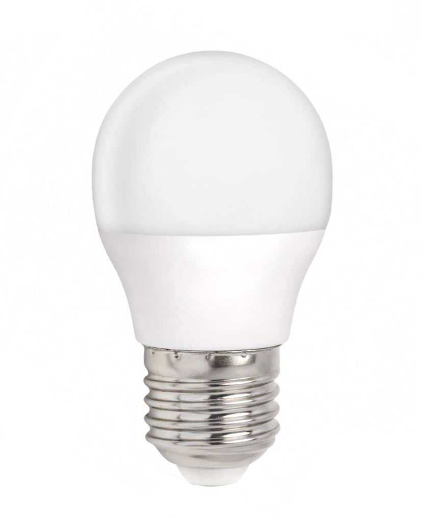 A white LED light bulb with a silver screw base against a white background.