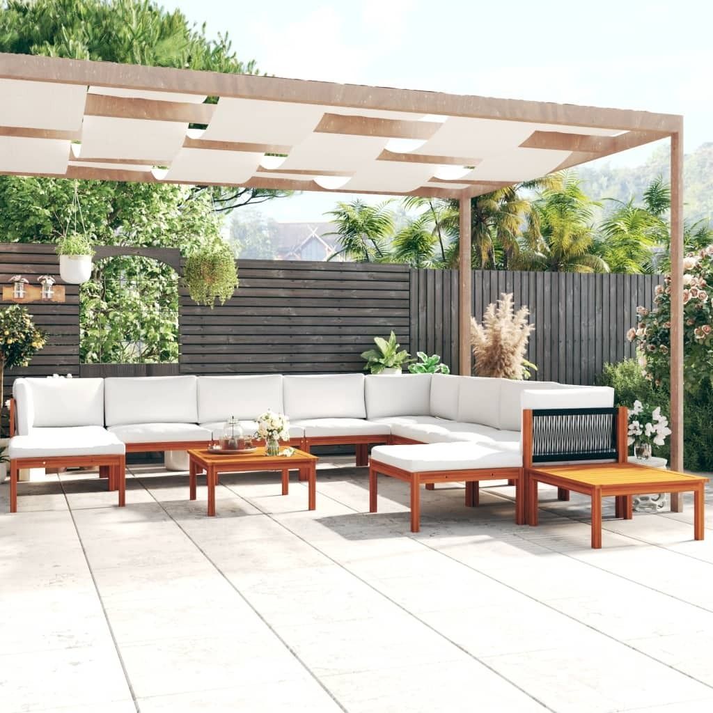 Möbel 12-tlg. Garten-Lounge-Set mit Kissen Cremeweiß Massivholz Akazie - Balkonmöbel 3057895