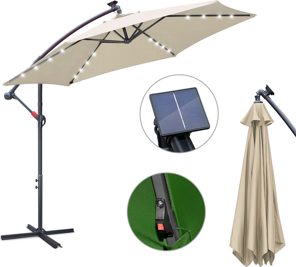 Izrielar Sonnenschirm 3.5m Creme mit LED – Extra großer Gartenschirm für Terrasse & Abendlicht
