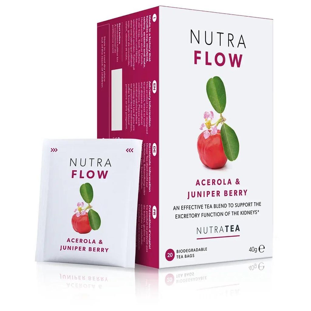 Nutra Tea Nutra Flow Kräutertee mit Acerola & Wacholderbeeren – 20 Biologisch Abbaubare Teebeutel | 40 g