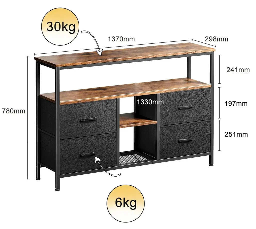 Buffet commode moderne avec grand espace de rangement blanc et bois