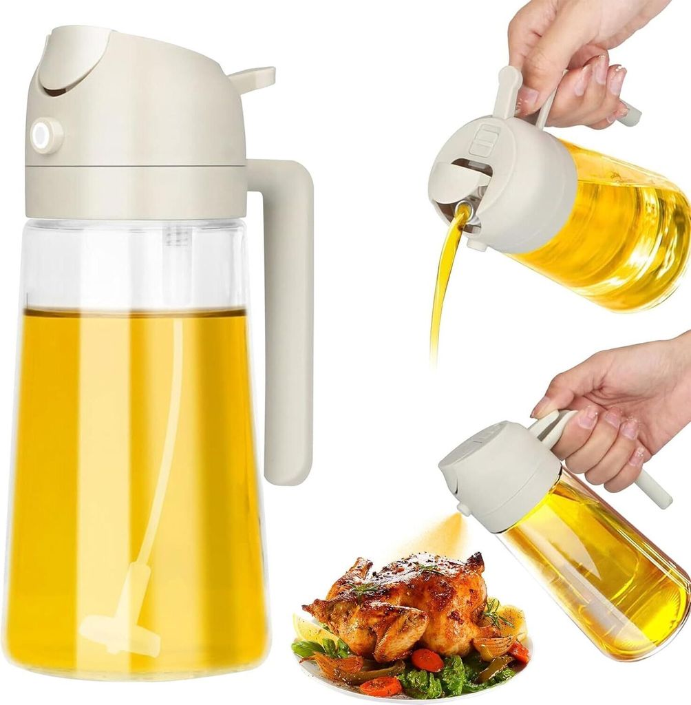Ölspender für Küchenspray: 2-in-1-Ölsprüher und -spender aus Glas, 16,5 oz lebensmittelechte Sprühflasche zum Kochen in der Küche, Ölspende...
