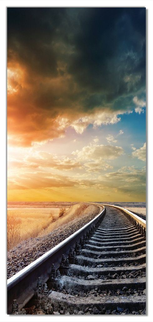 Wallario selbstklebende Türtapete 93 x 205 cm mit Schutzlaminat - Bahnschienen ins Ungewisse