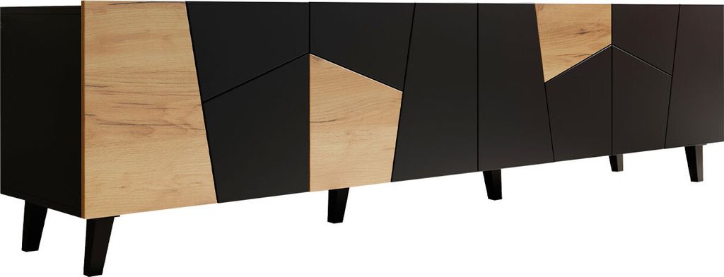 MIRJAN24 TV-Lowboard Etna, TV-Tisch mit 4 Türen, TV-Schrank mit gedämpftem Schließmechanismus ausgestattet (Farbe: Schwarz / Schwarz + Craft Eiche)