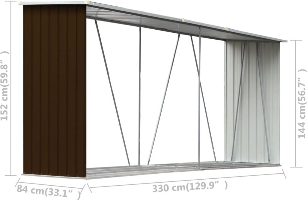 vidaXL Brennholzlager Verzinkter Stahl 330x84x152 cm Braun Produktbild 6
