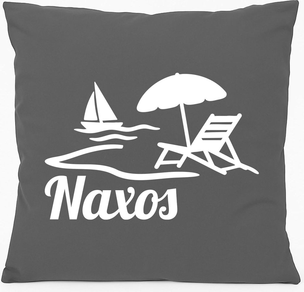 Huuraa Kissen Naxos Inselmotiv Griechenland 40x40cm mit Füllung Steel Grey Baumwolle Dekokissen Geschenkidee