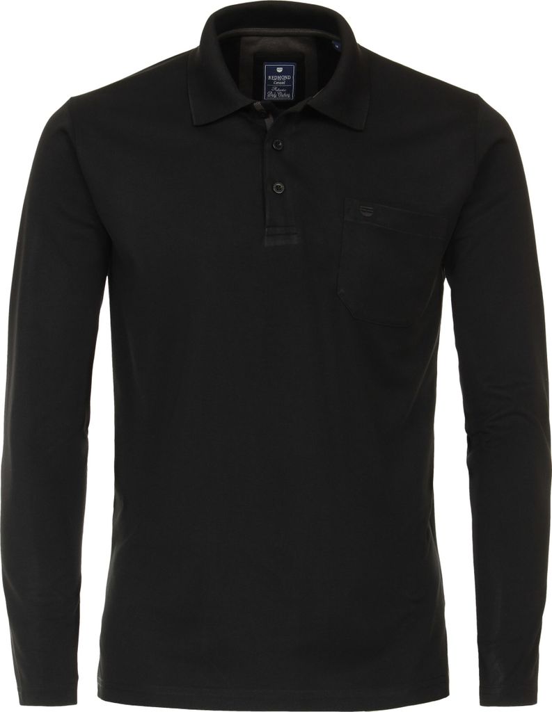 REDMOND Casual Herren Polo-Shirt Langarm Regular-Fit Jersey Schwarz 4XL