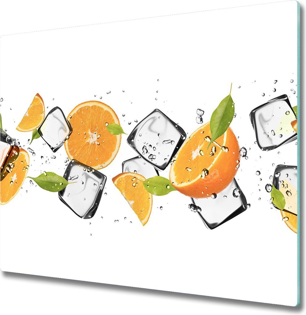 Glas Herdabdeckplatte 60x52 cm Spritzschutz Glasabdeckplatte Schneidebrett Orangen mit Eis