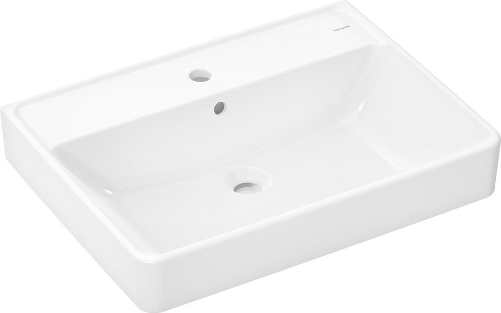 hansgrohe Xanuia Q Waschtisch, mit 1 Hahnloch und Überlauf, 650 × 480 mm, weiß glänzend, 60134450