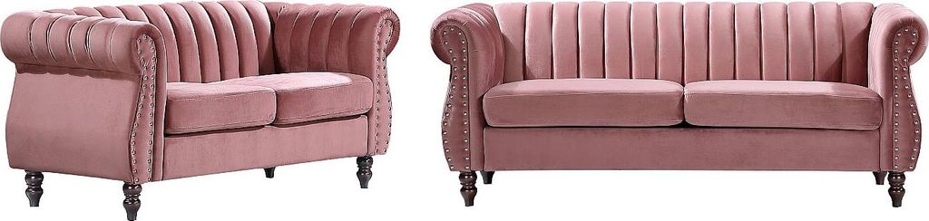 Chesterfield 3-Sitzer und 2-Sitzer Sofas in Velours altrosa - TRUMBO