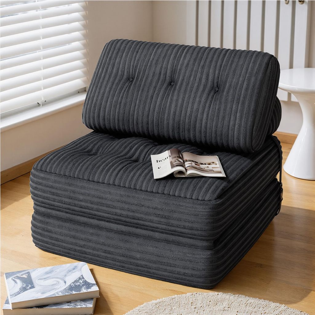 BEALIFE 3-in-1 Sitzsack faltbar | Als Sofa, Liege & Gästebett | Für kleine Räume | 85x85x60 cm | AR32 Dunkelgrau