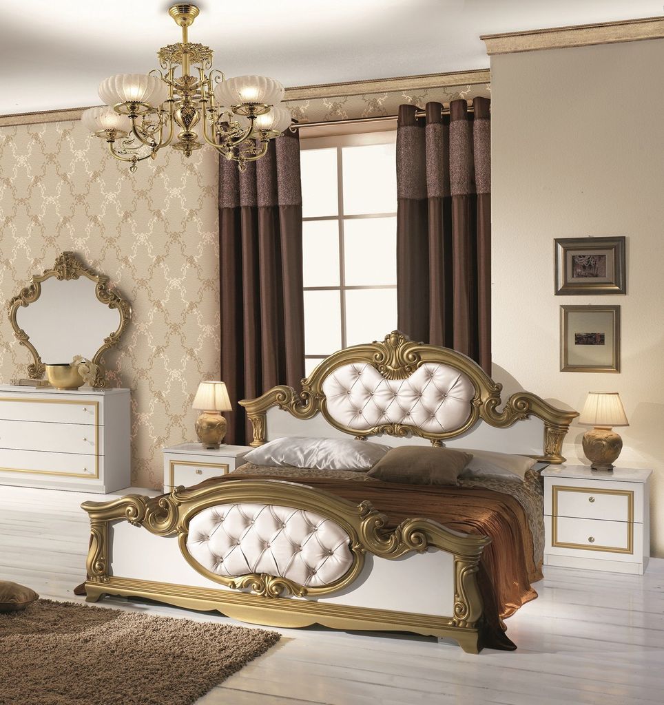 Barock Doppelbett Barokko in Weiss/Gold 160 x 200 cm