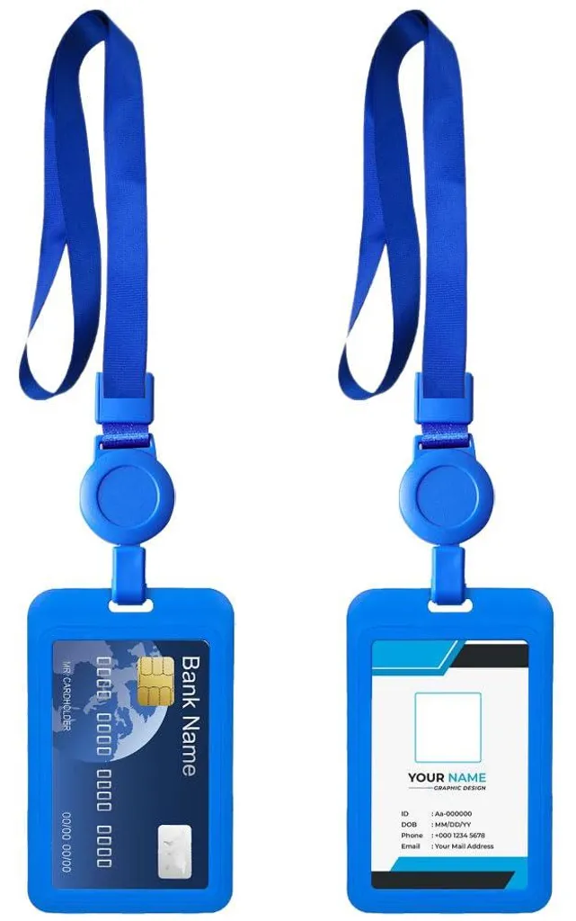 Lot 2 Porte-Cartes de Bureau avec Cordon pour Employés et Étudiants Bleu