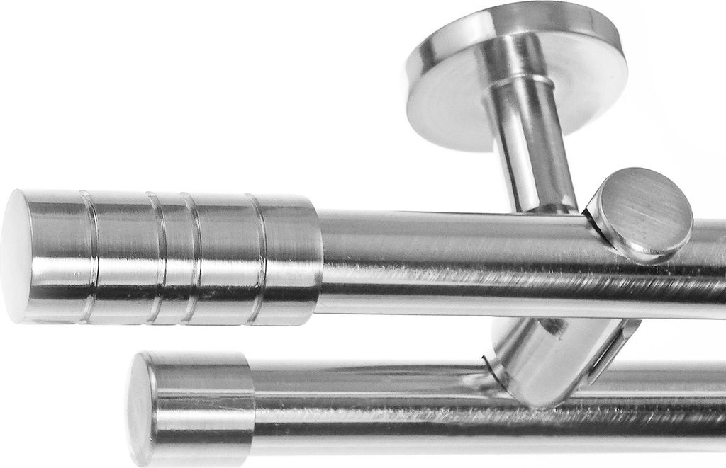Gardinenstange Ø 20mm I Metall in Edelstahl Look 2-läufig Deckenbefestigung D41