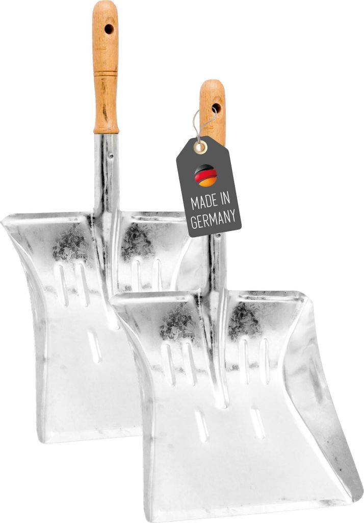 2 Kehrschaufeln verzinktes Metall Holzgriff Kehrblech Kaminschaufel