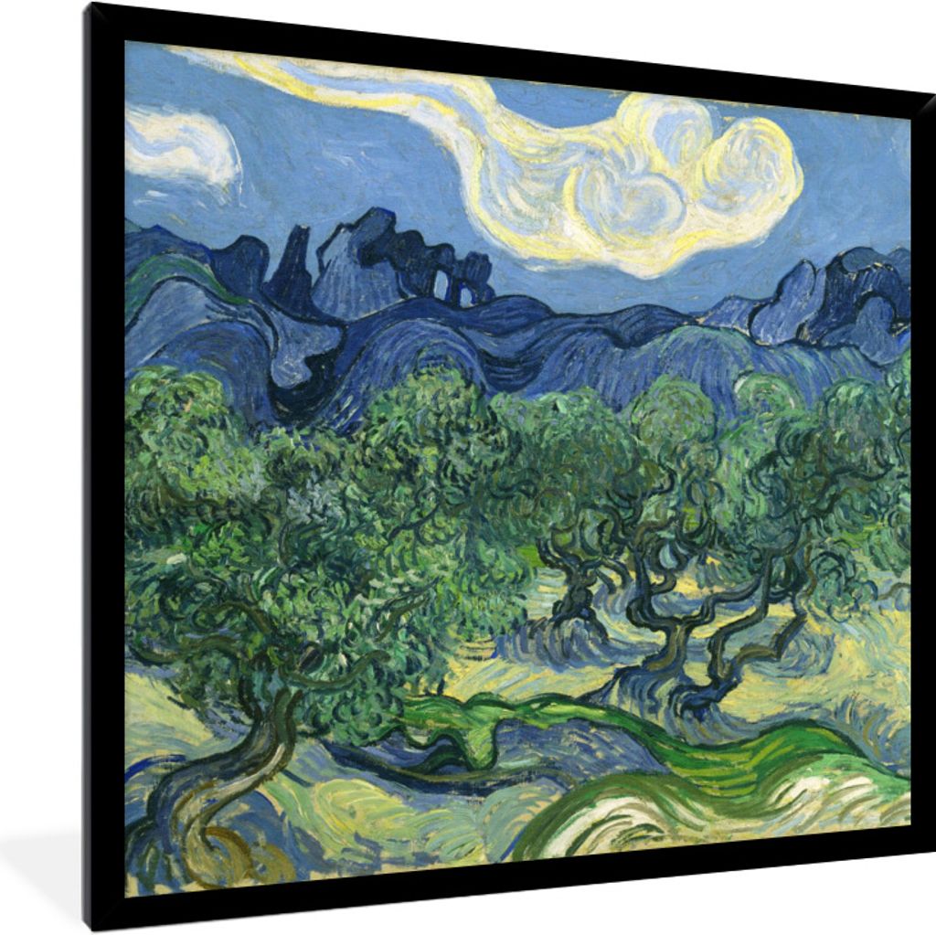 MuchoWow Gerahmtes Poster Die Olivenbäume - Gemälde von Vincent van Gogh 40x40 cm - Poster mit Schwarzem Bilderrahmen Wandposter Rahmen Foto Bi...