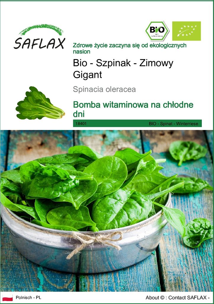 SAFLAX - Bio - Szpinak - Zimowy Gigant - 250 Nasiona - Zdjęcie produktu 