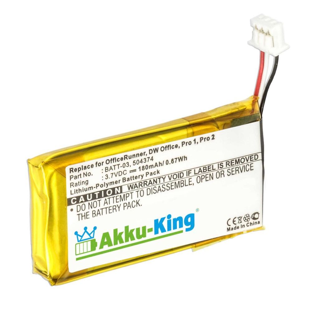 Akku kompatibel mit Sennheiser 504374 - Li-Polymer 180mAh - für Sennheiser D10, DW Office, Pro 1, Pro 2, Pro 30, MB Pro 1, MB Pro 2, OfficeRunner,...