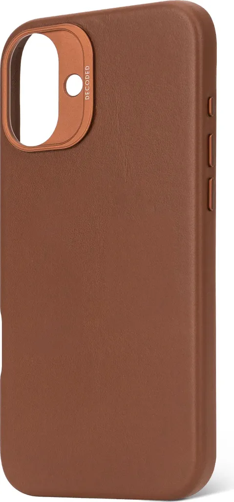 Coque iPhone 16 Plus en cuir véritable - Housse de protection Decoded Brune