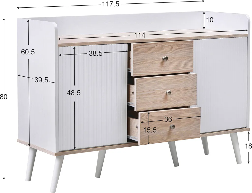 Commode de Salon et Salle à Manger Blanche, Buffet de Rangement 117 cm - 6