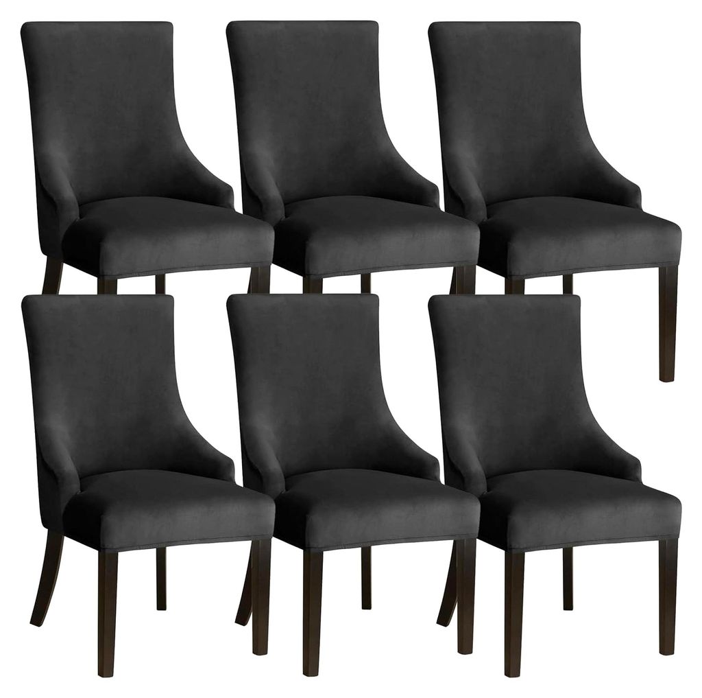 Samt Stuhlhussen Set für 1/2/4/6 Stühle, Stretchbezüge für Schwingstühle mit Armlehnen (Schwarz, 6 Stück)