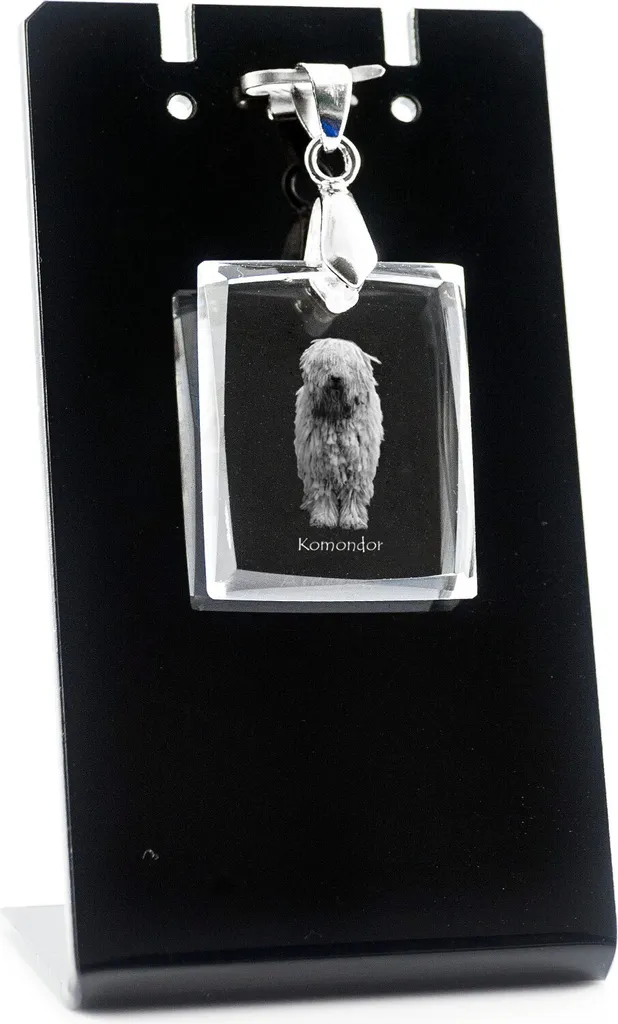 Gioielli Cani Komondor: Pendente Cristallo Inciso Art-Dog Unico