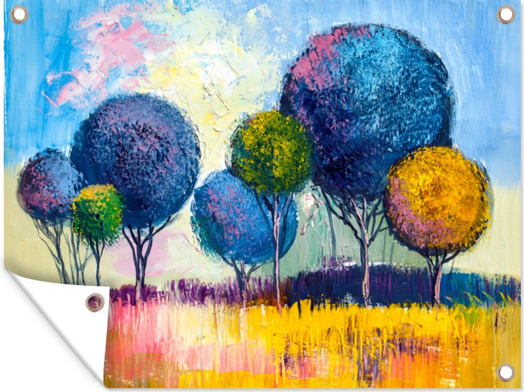 MuchoWow 120x90 cm Outdoor-Poster Gartendeko Sichtschutz Garten Poster für den Garten Gemälde - Ölfarbe - Baum - Natur