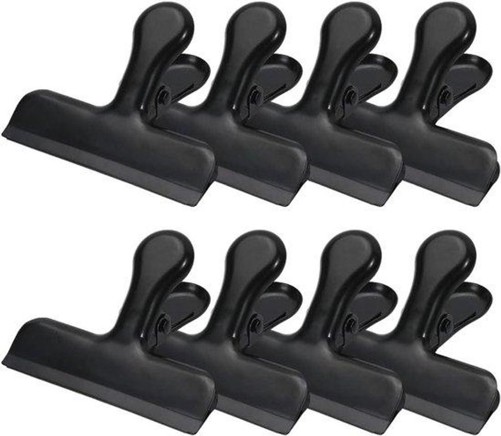 Chipclip-Set 8 Stück 7,5 cm Schwarz - Luftdichter Schließung für Lebensmittelbeutel - Küchenablage - Dichter Verschluss.