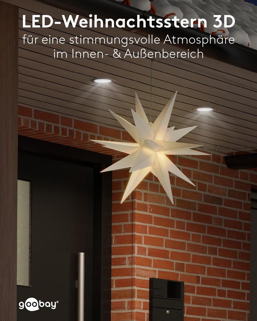 LED-Weihnachtsstern 3D,  56 cm, mit Netzkabel Auenstern