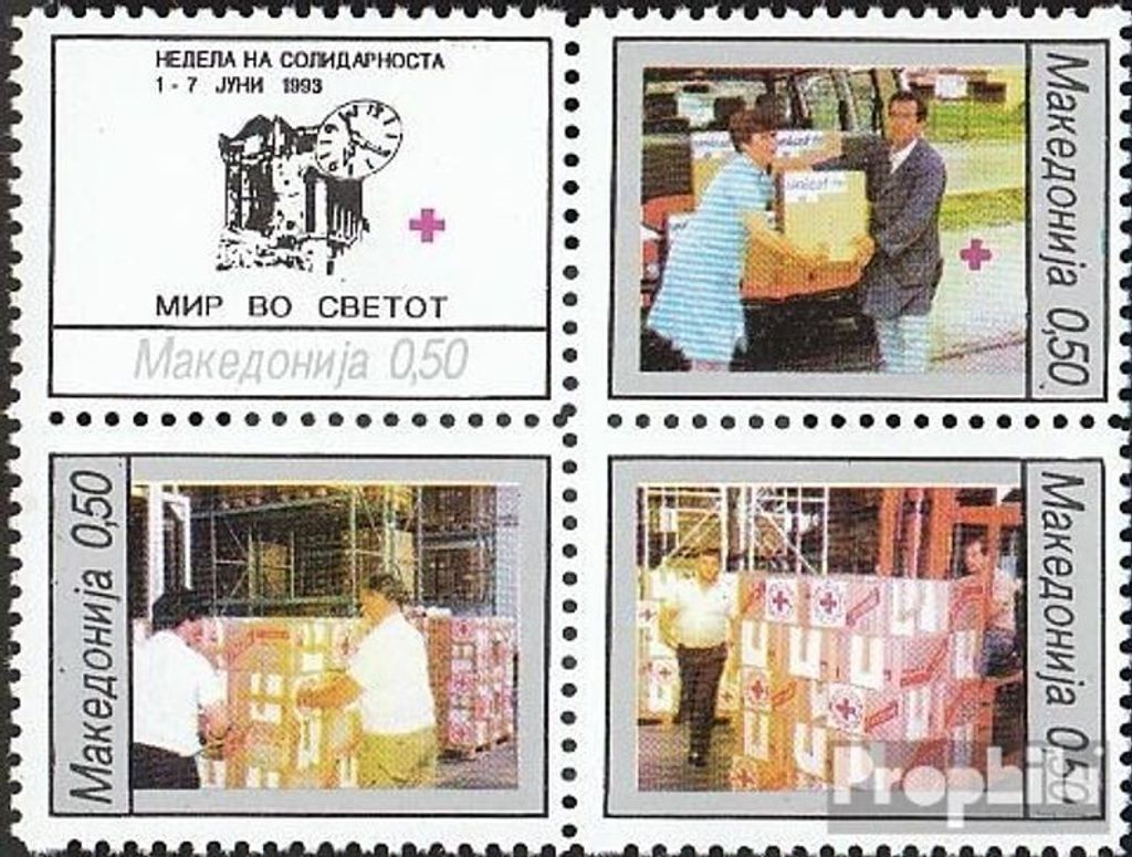 Briefmarken Makedonien 1993 Mi Z42-Z45 Viererblock (kompl.Ausg.) Zwangszuschlagsmarken postfrisch Rotes Kreuz