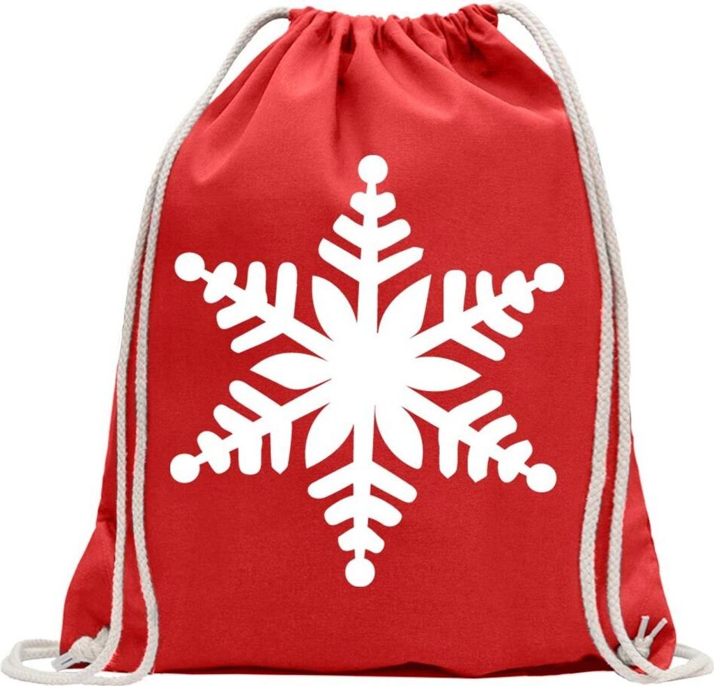 Kiwistar - Turnbeutel - rot - Schneeflocke Design 1 - Fun Rucksack Sport Beutel Gymsack Baumwolle mit Ziehgurt