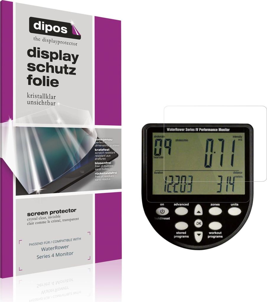4x Schutzfolie für WaterRower Series 4 Monitor klar Displayschutzfolie Folie Display Schutz dipos