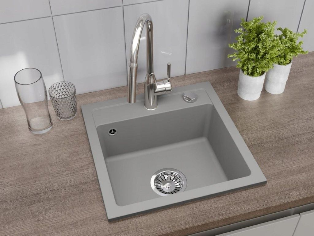 QLS Spülbecken 44x44 cm Granit mit automatischem Siphon Produktbild 