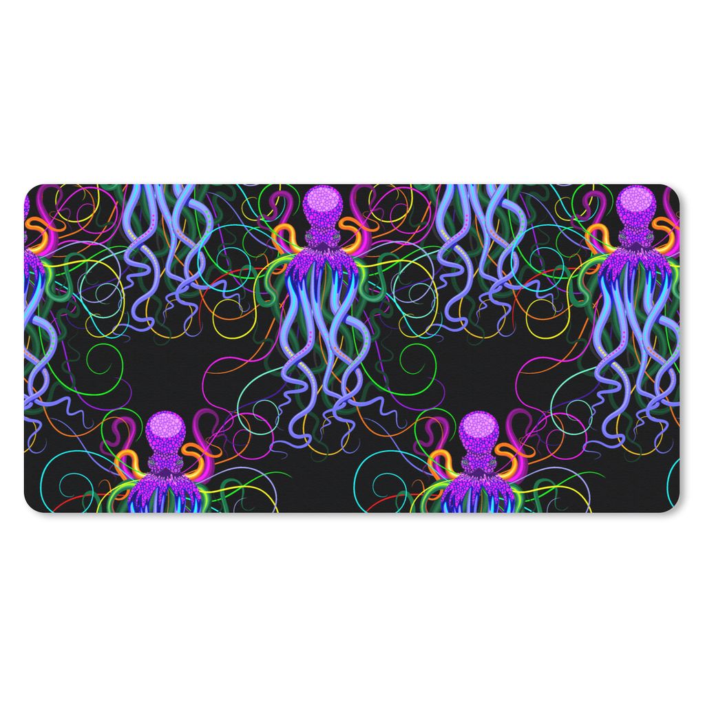MuchoWow Schreibtischunterlage Oktopus - Regenbogen - Neon - Abstrakt - Muster 80x40 cm - XXL Mauspad - Gaming Mauspad
