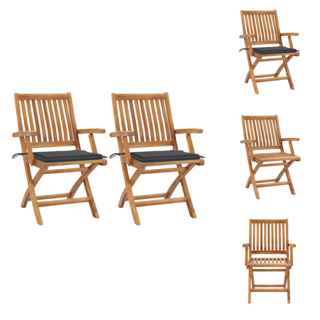 vidaXL Gartenstühle 2 Stk. mit Anthrazit Kissen Massivholz Teak - Gartenstühle