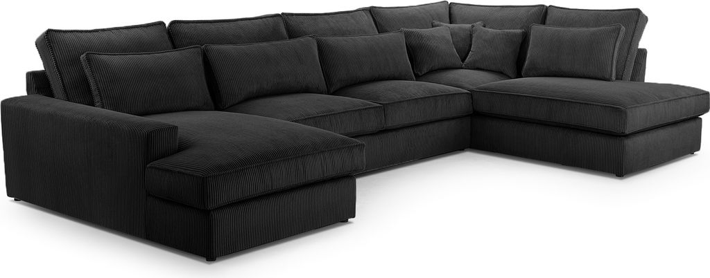 Fedve Ecksofa Eckcouch Medan U Form Big Sofa Sofagarnitur Couch Wohnzimmer Seite Rechts Schwarz (Lincoln 100)