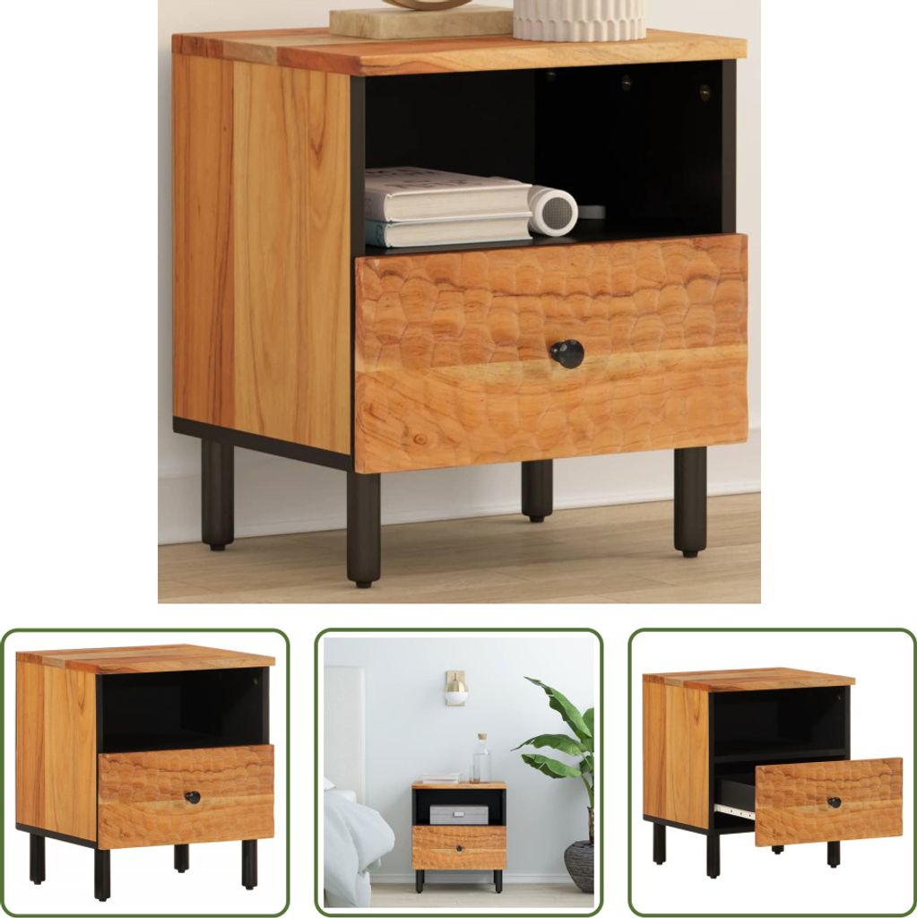 The Living Store Nachttisch 40x33x46 cm Massivholz Akazie
